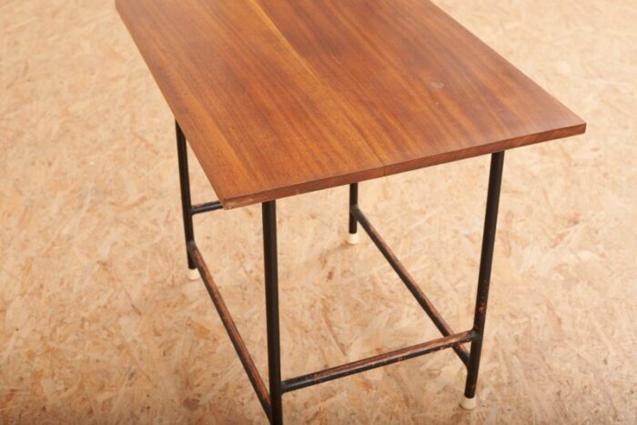 mid century black tubular steel and solid teak top side table 8