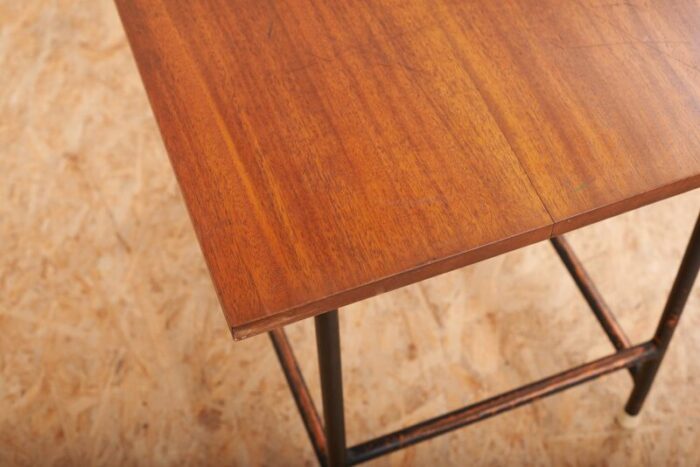 mid century black tubular steel and solid teak top side table 9