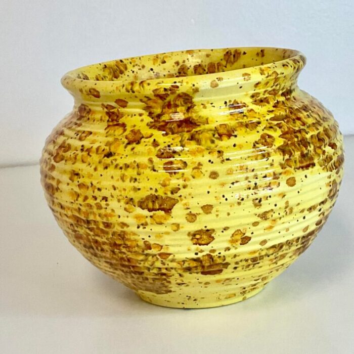 mid century boho chic americana folk art yellow splatter planter 1549