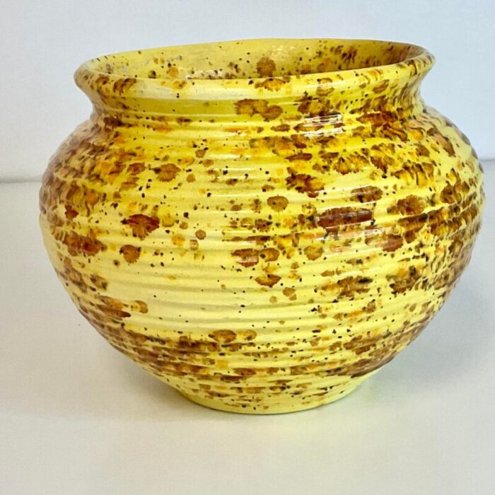 mid century boho chic americana folk art yellow splatter planter 5515