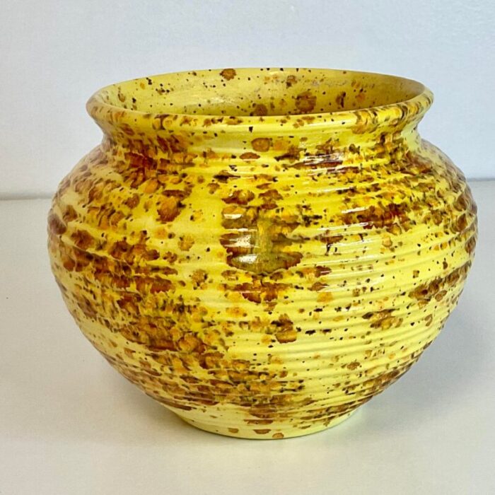 mid century boho chic americana folk art yellow splatter planter 9257