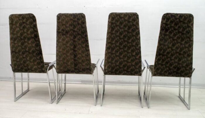 mid century chrome steel and velvet dining chairs 1970s set of 4 4