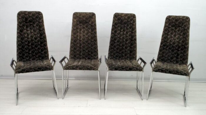 mid century chrome steel and velvet dining chairs 1970s set of 4 5