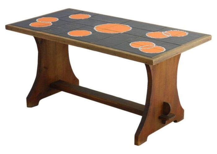 mid century coffee table with refectory pine and tiled top 1960s 1