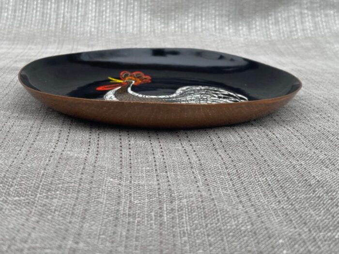 mid century copper enamel rooster catchall 2365