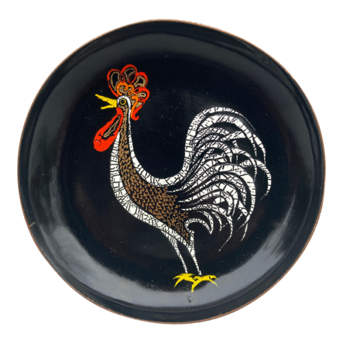 mid century copper enamel rooster catchall 4586