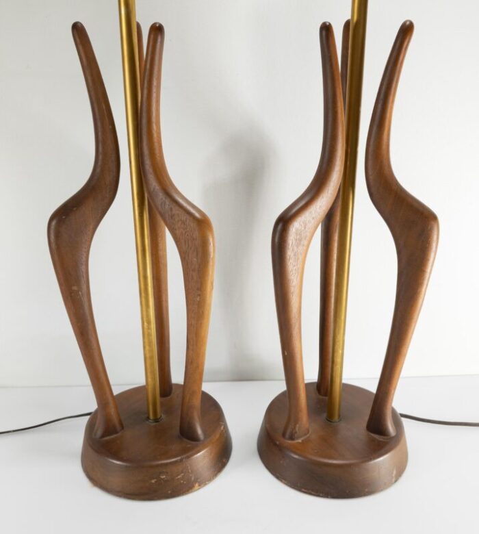 mid century danish modern pair of walnut table lamps after adrian pearsall 3637