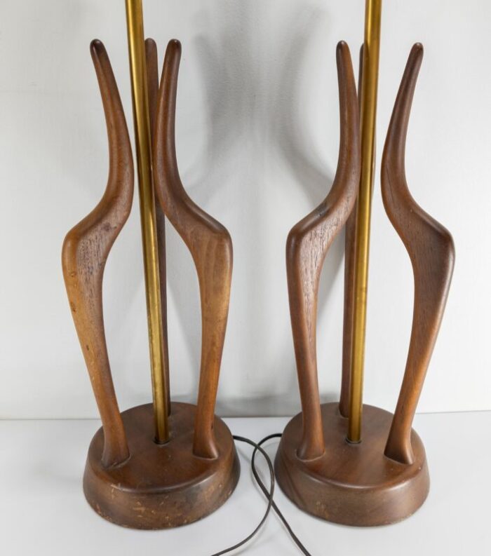 mid century danish modern pair of walnut table lamps after adrian pearsall 8398