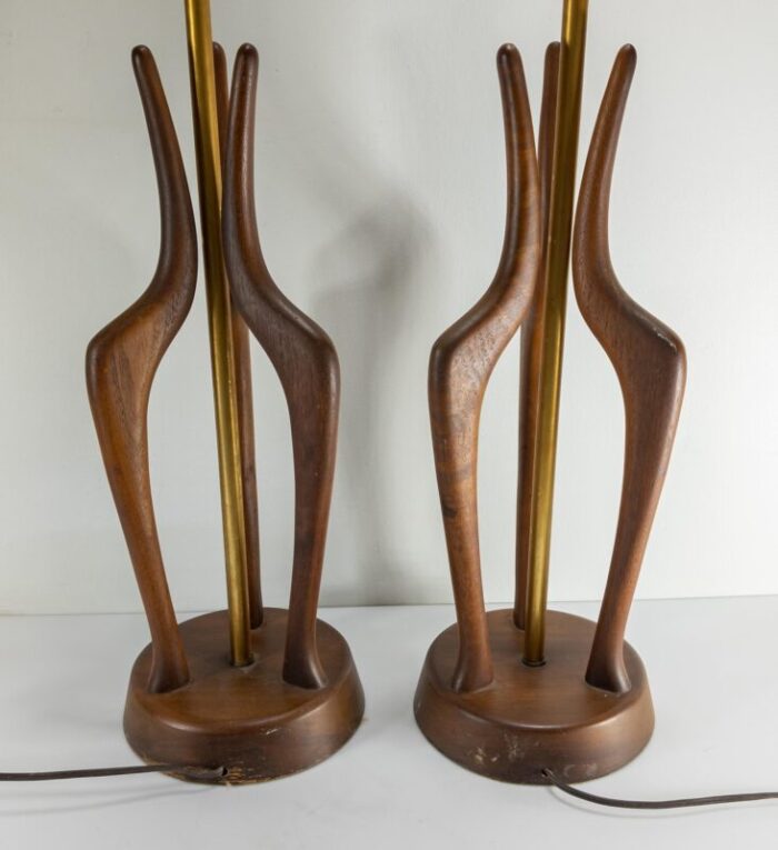 mid century danish modern pair of walnut table lamps after adrian pearsall 9826