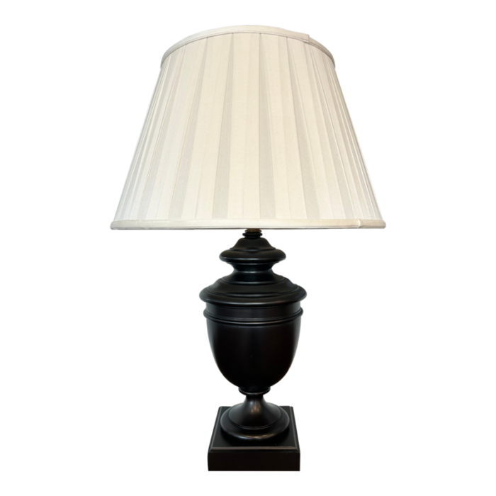 mid century figural pedestal wood table lamp with pleated silk shade 6621