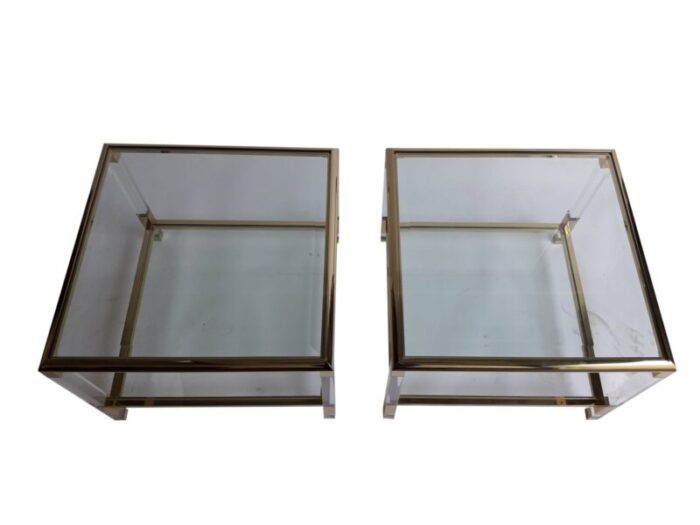 mid century french acrylic glass and brass side tables 1970s set of 2 6