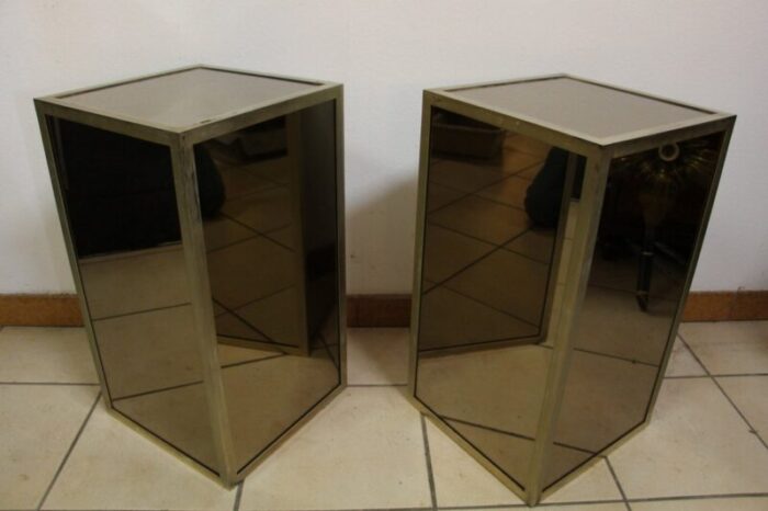 mid century glass and nickel plated brass side tables 1950s set of 2 1