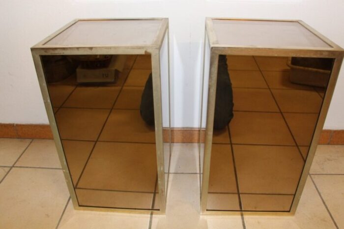 mid century glass and nickel plated brass side tables 1950s set of 2 2