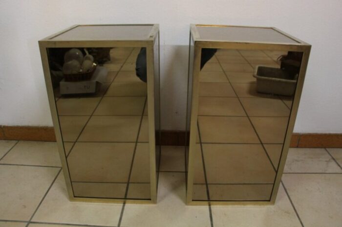 mid century glass and nickel plated brass side tables 1950s set of 2 5