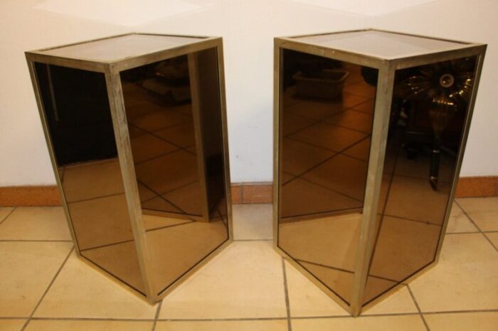 mid century glass and nickel plated brass side tables 1950s set of 2 6