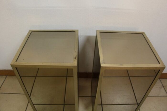 mid century glass and nickel plated brass side tables 1950s set of 2 8