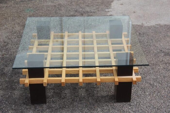 mid century italian chestnut and glass coffee table 1970s 6