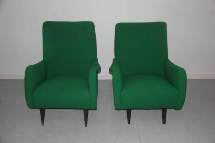 mid century italian green armchairs 1950s set of 2 3