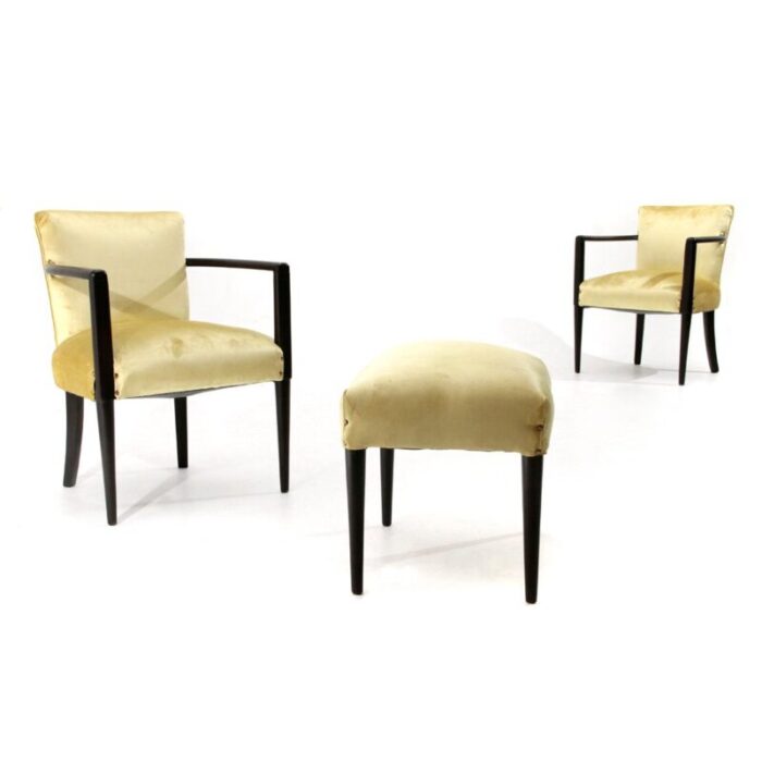 mid century italian velvet armchairs and footstool 1940s set of 3 5