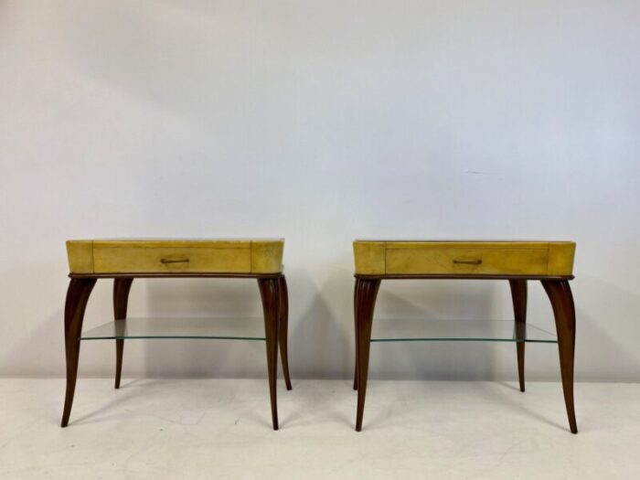 mid century italian wood and parchment bedside tables 1950s set of 2 10