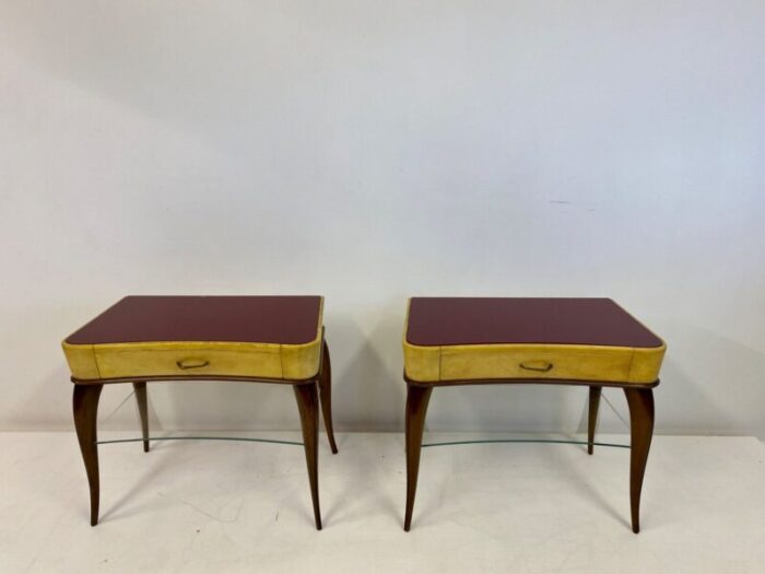 mid century italian wood and parchment bedside tables 1950s set of 2 11