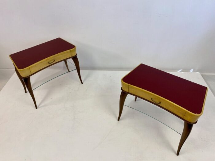 mid century italian wood and parchment bedside tables 1950s set of 2 2