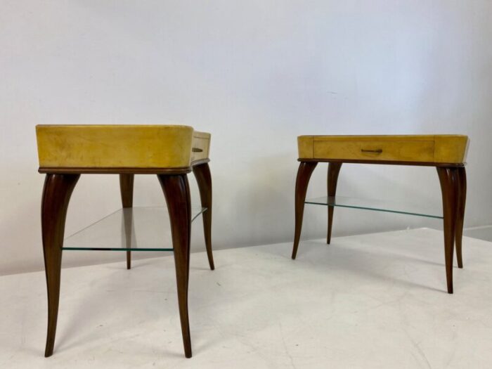 mid century italian wood and parchment bedside tables 1950s set of 2 3