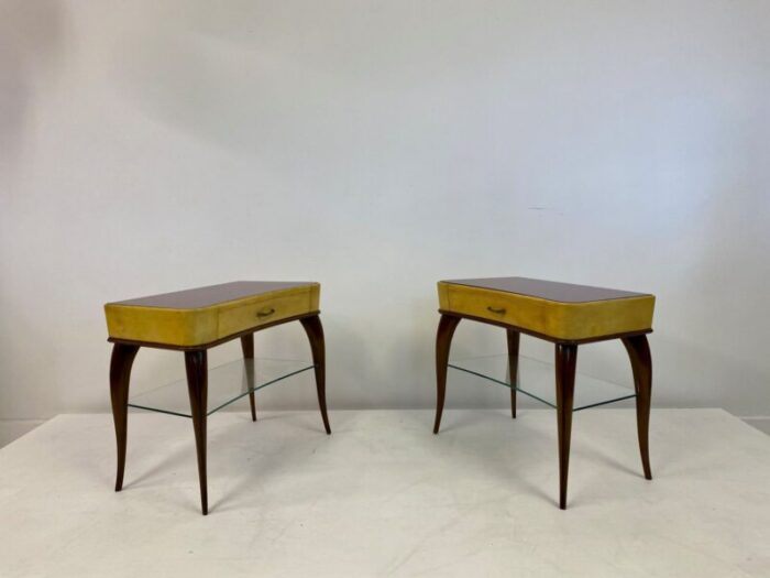 mid century italian wood and parchment bedside tables 1950s set of 2 4