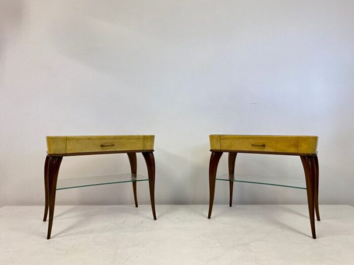 mid century italian wood and parchment bedside tables 1950s set of 2 5