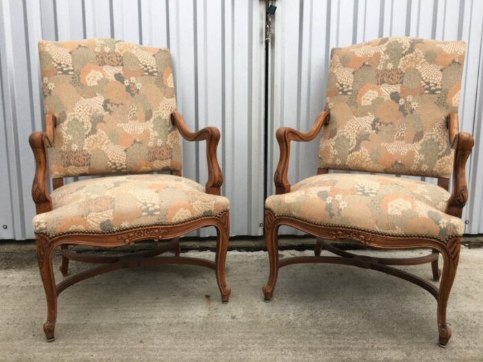 mid century louis xv style armchairs set of 2 1