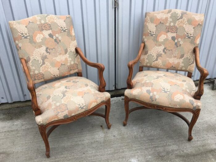 mid century louis xv style armchairs set of 2 2