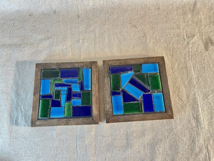 mid century modern abstract mosaic trivets a pair 1906