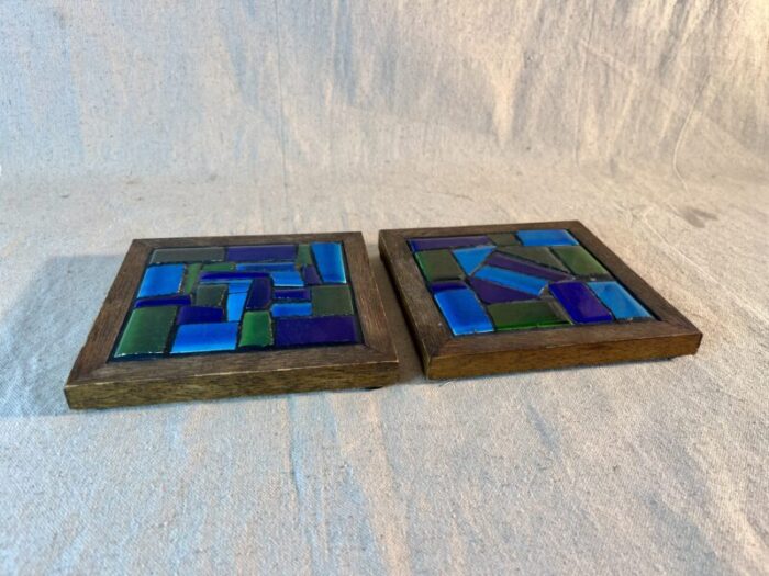 mid century modern abstract mosaic trivets a pair 6100