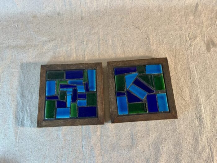 mid century modern abstract mosaic trivets a pair 7279