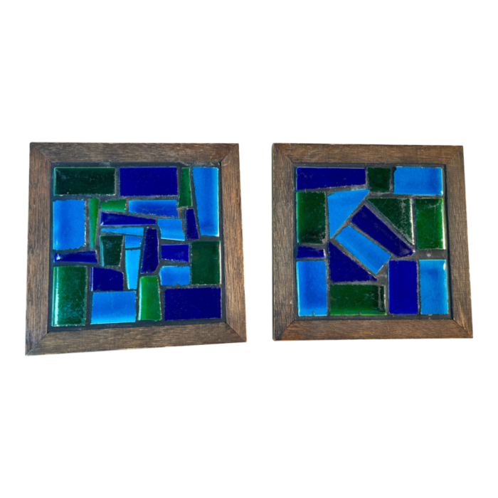 mid century modern abstract mosaic trivets a pair 8169