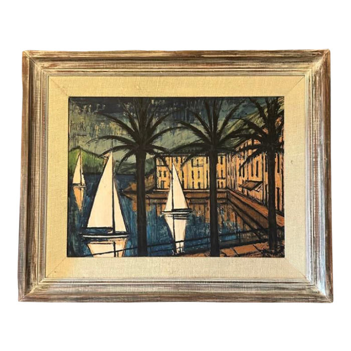 mid century modern bernard buffet 1957 lithograph view of sailing cannes 2570