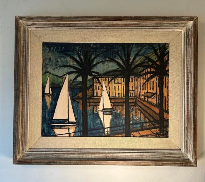 mid century modern bernard buffet 1957 lithograph view of sailing cannes 5400