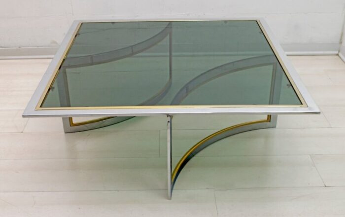 mid century modern brass chrome coffee table 1970s 1