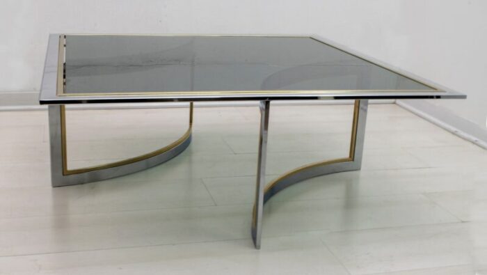 mid century modern brass chrome coffee table 1970s 2