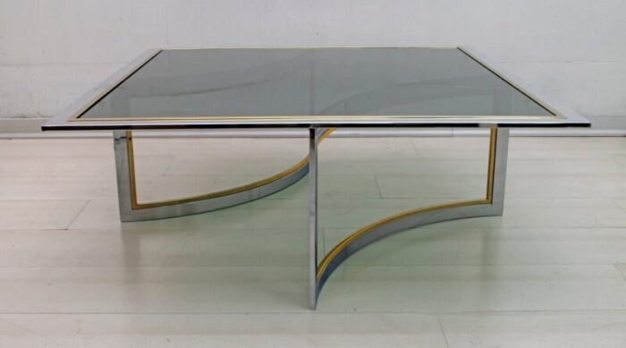 mid century modern brass chrome coffee table 1970s 3