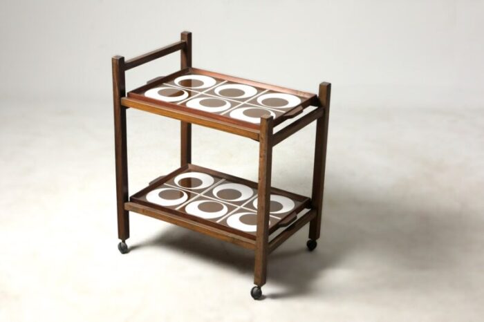 mid century modern brazilian tile and hardwood tea cart 1960s 1