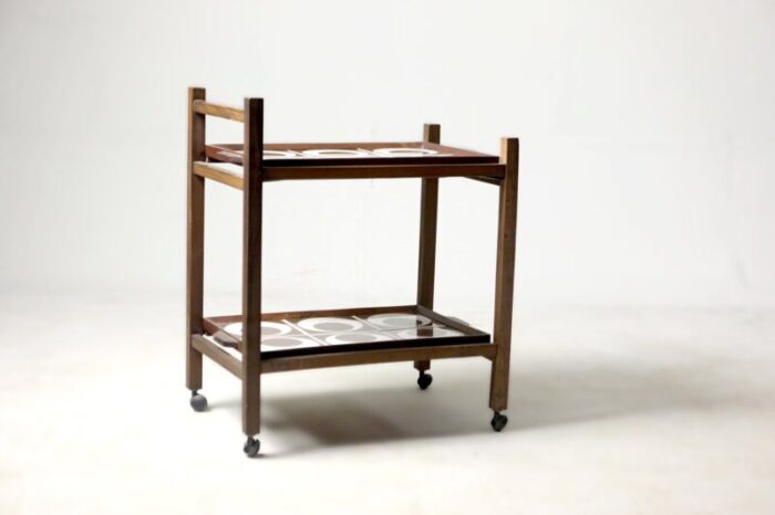 mid century modern brazilian tile and hardwood tea cart 1960s 2