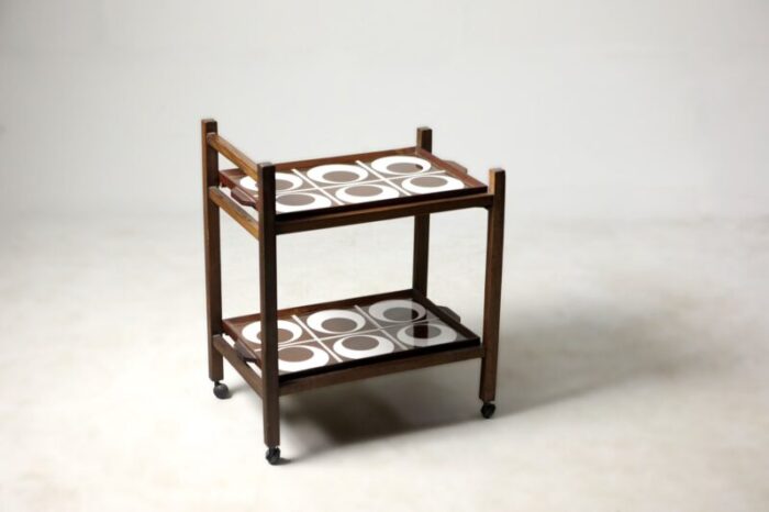 mid century modern brazilian tile and hardwood tea cart 1960s 3