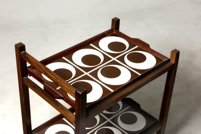 mid century modern brazilian tile and hardwood tea cart 1960s 4