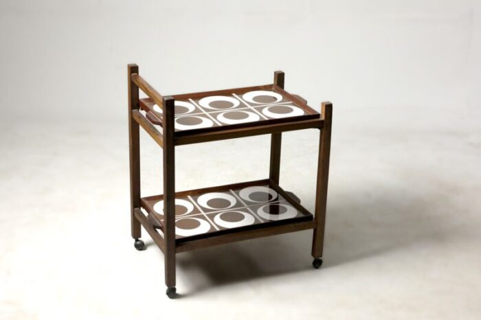 mid century modern brazilian tile and hardwood tea cart 1960s 6