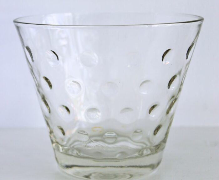 mid century modern dot pattern crystal ice bucket with silver plate tongs 2409