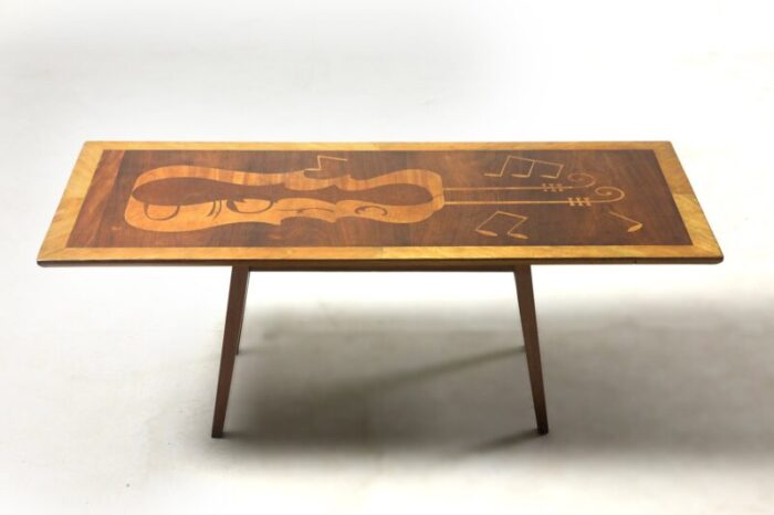 mid century modern musical theme marquetry coffee or cocktail table brazil 1950s 1