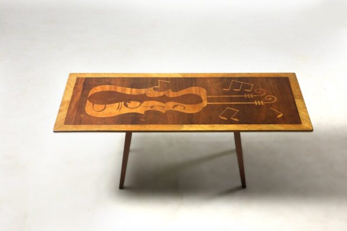 mid century modern musical theme marquetry coffee or cocktail table brazil 1950s 2