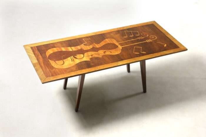 mid century modern musical theme marquetry coffee or cocktail table brazil 1950s 3