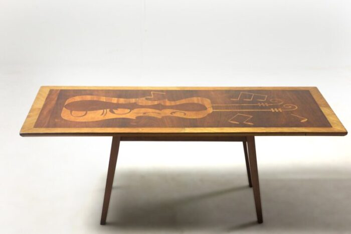 mid century modern musical theme marquetry coffee or cocktail table brazil 1950s 5